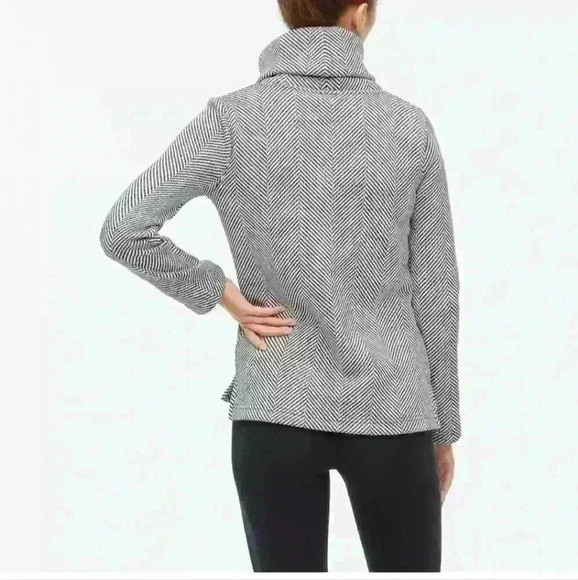 J Crew Funnelneck Black Herringbone Print Fleece Lined Comfy Pullover Sweater - Picture 2 of 14